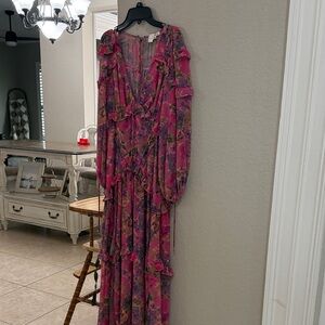 For Love And Lemons Pink Floral Long Sleeve Dress